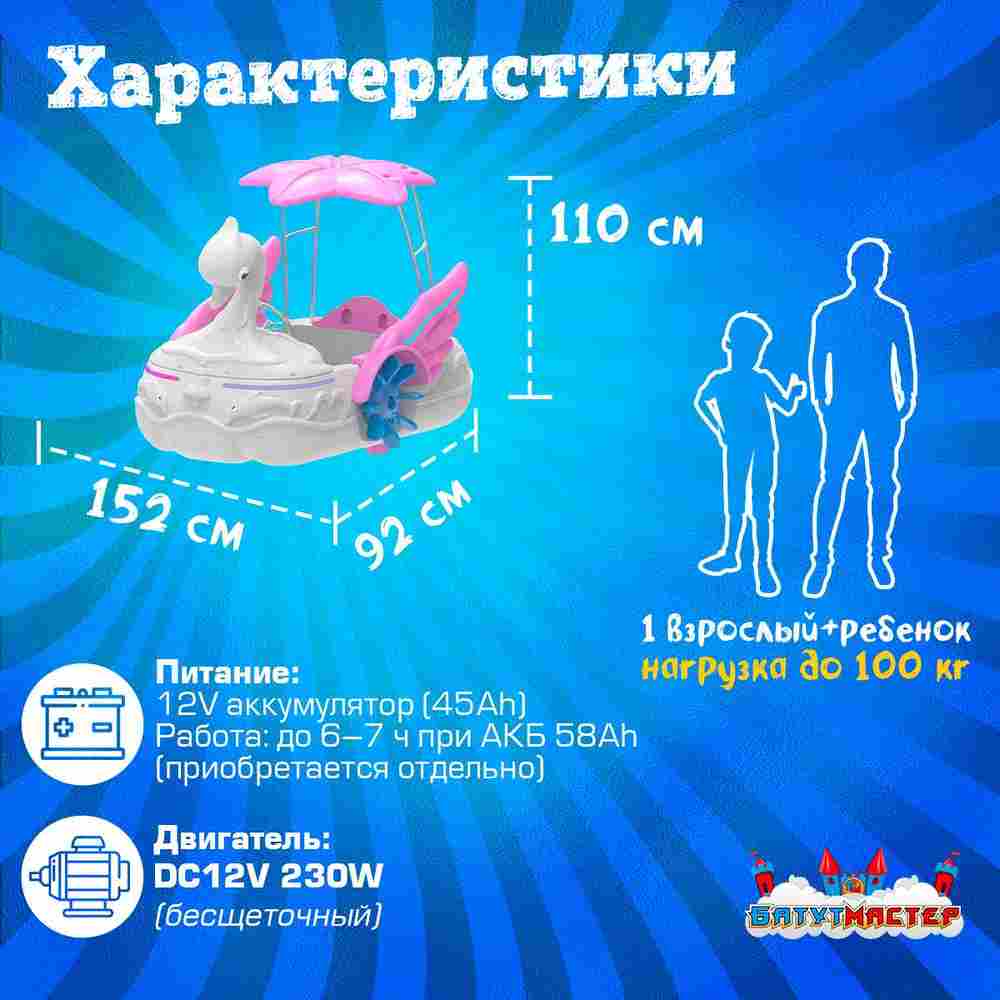 Семейная электрическая лодка-катамаран «Бело-розовый лебедь», 1+1