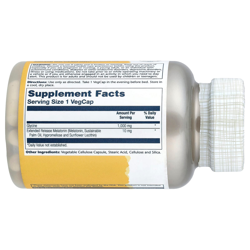 Solaray, Мелатонин с длительным высвобождением с глицином, 100 растительных капсул