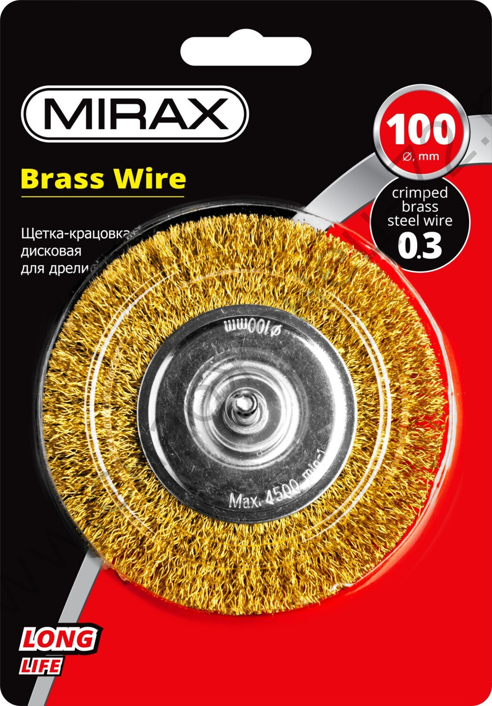 MIRAX 100 мм, витая латунированная стальная проволока, 0.3 мм, Щетка дисковая (35145-100)