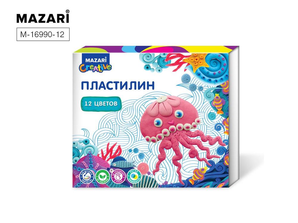 Пластилин 12цв. классический, 240г. со стеком (Mazari)