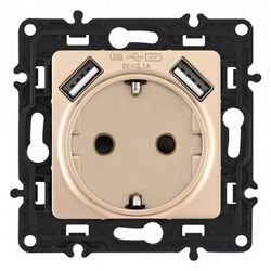 Розетка с заземлением и со шторкой и 2хUSB, без рамки Arte Milano am-217 217.47-1.shampan