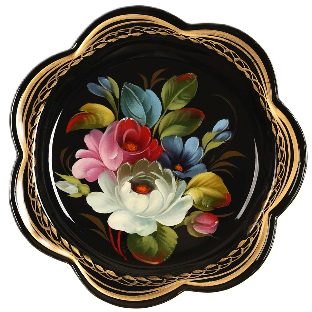 Жостовский поднос декоративный, размер 18 см (A1), металлический