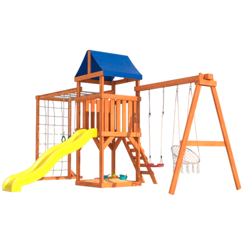 Детская площадка Fun Land с сеткой, рукоходом, качелями и плетенным креслом