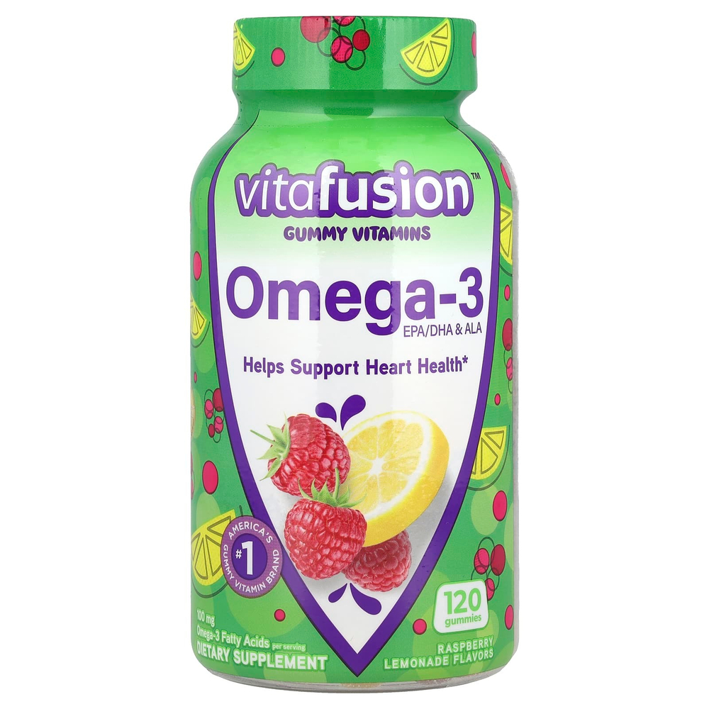 VitaFusion, Омега-3, ЭПК, ДГК и АЛК, малиновый лимонад, 100 мг, 120 жевательных таблеток (50 мг в каждой жевательной таблетке)