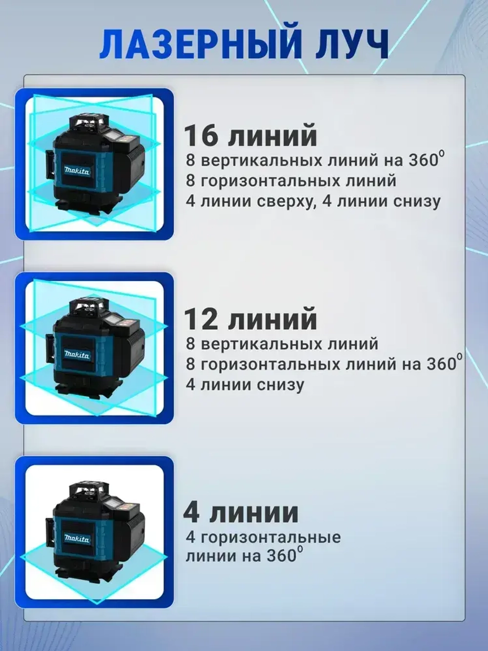 Лазерный уровень строительный, нивелир зеленый луч, 16 линий, 360 градусов