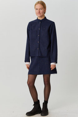 Мини-юбка из синей шерсти с вкраплениями