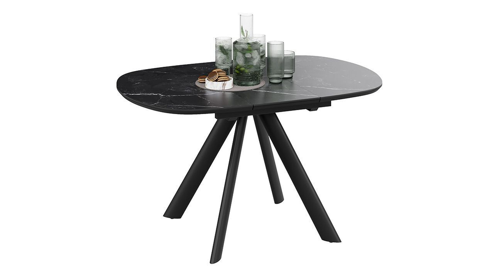 Стол кухонный обеденный раздвижной Черный муар/Керамика матовая серый мрамор 100(135)х90х76 см