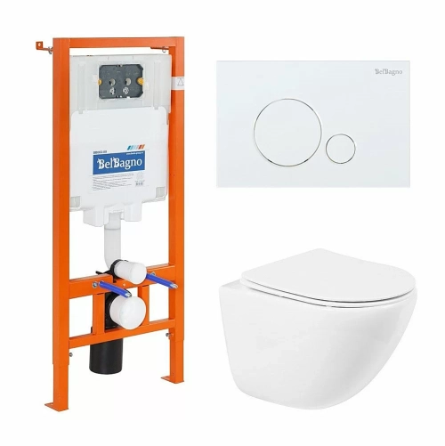 Унитаз подвесной BelBagno Amanda BB051CHR безободковый, с крышкой микролифт, с инсталляцией и белой кнопкой