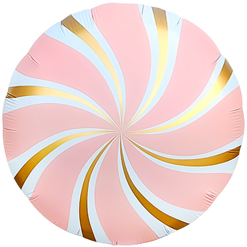 Шар (18''/46 см) Круг, Леденец, Розовый/Золото, Сатин, 1 шт.