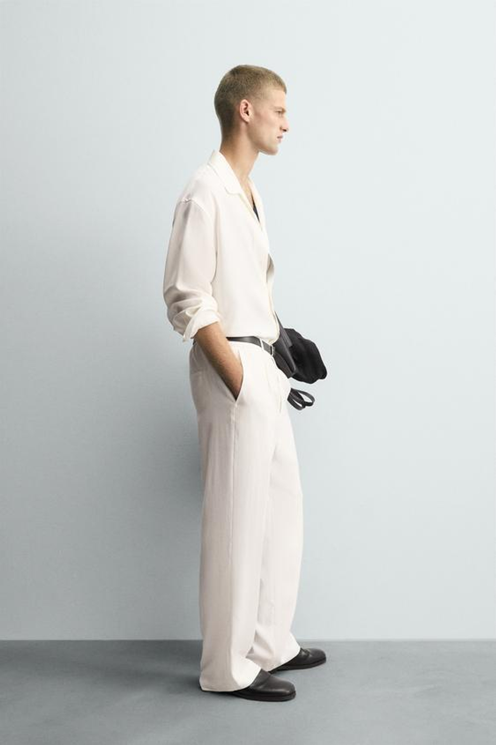 ZARA БРЮКИ RELAXED FIT СО СКЛАДКАМИ, БЕЛЫЙ