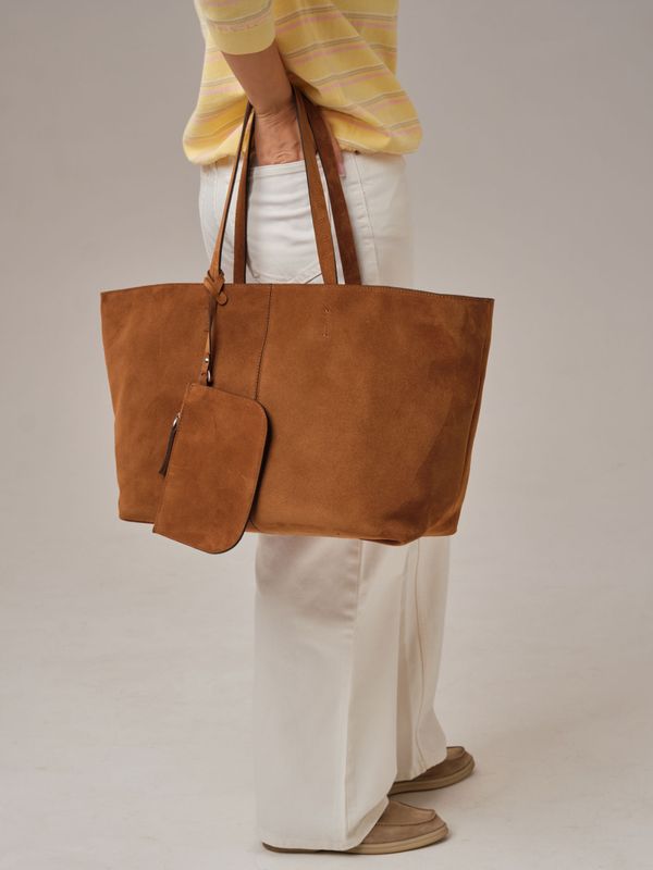 Замшевая сумка шоппер Texas DBR 31390 коричневый лист