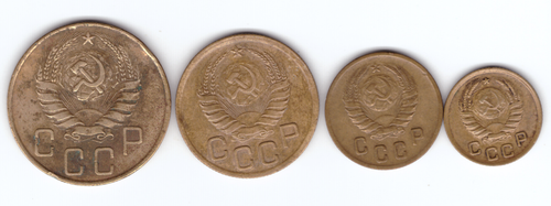 1,2,3,5 копеек 1938 года (VF)