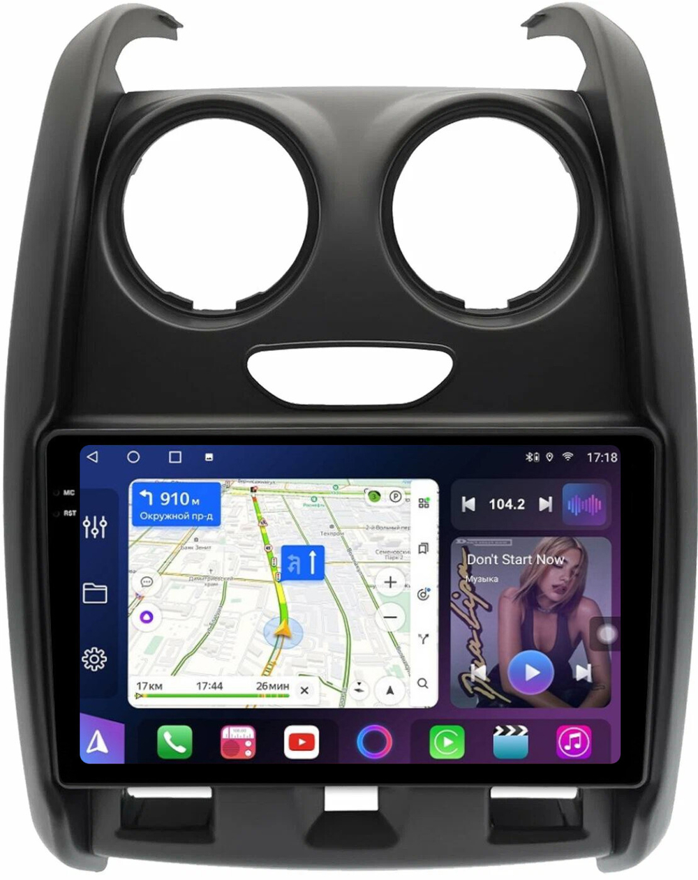 Магнитола для Renault Duster 1 2015-2020, Lada Largus 2021+ (без мультируля, рамка большая матовая) - FarCar 7088TA монитор 9.5" 2K QLED на Android 13, TS10, CarPlay, 4G SIM-слот