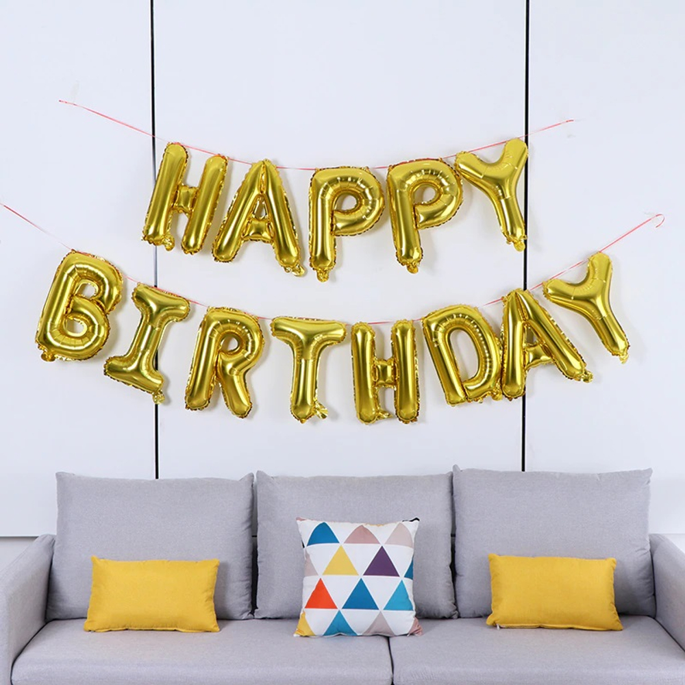 Набор шаров-букв (16''/41 см) Мини-Надпись "Happy Birthday", Золото