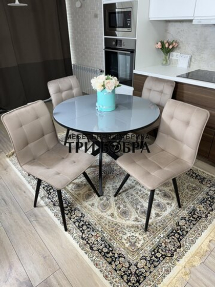 Круглый стеклянный раздвижной стол и стулья "ГУЧИ" капучино