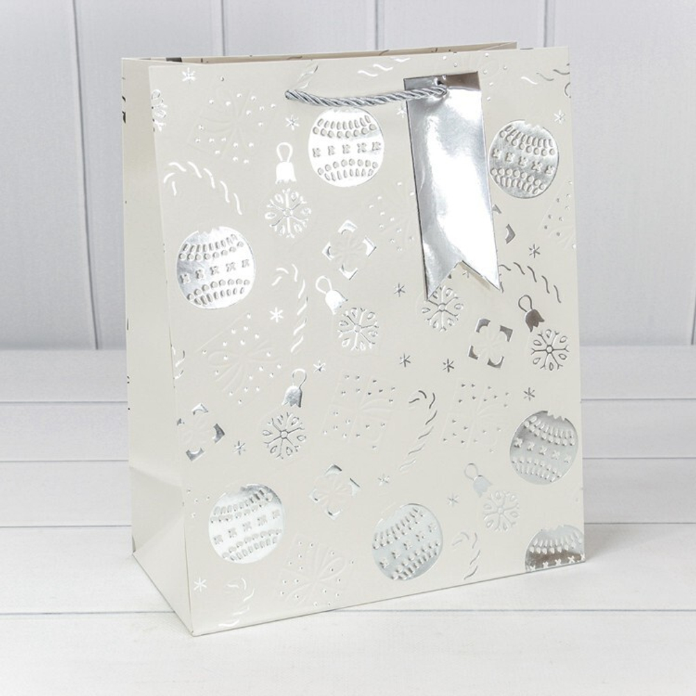 Пакет подарочный 26 х 32 х 13 см "Новый год" (Белый)