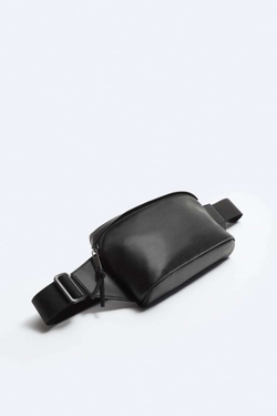 ZARA МЯГКАЯ ОДНОТОННАЯ ПОЯСНАЯ СУМКА, ЧЕРНЫЙ