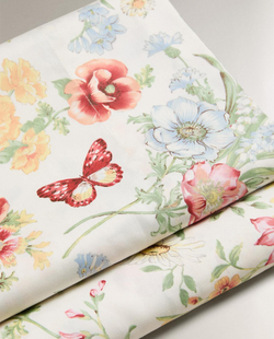Zara Home - Атласная простыня с цветочным принтом, белый, 290x280 см