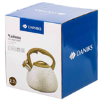 Чайник нерж, 2.7 л, свист, ручк дерев, Daniks, Белый мрамор, индукц, GS-04049H