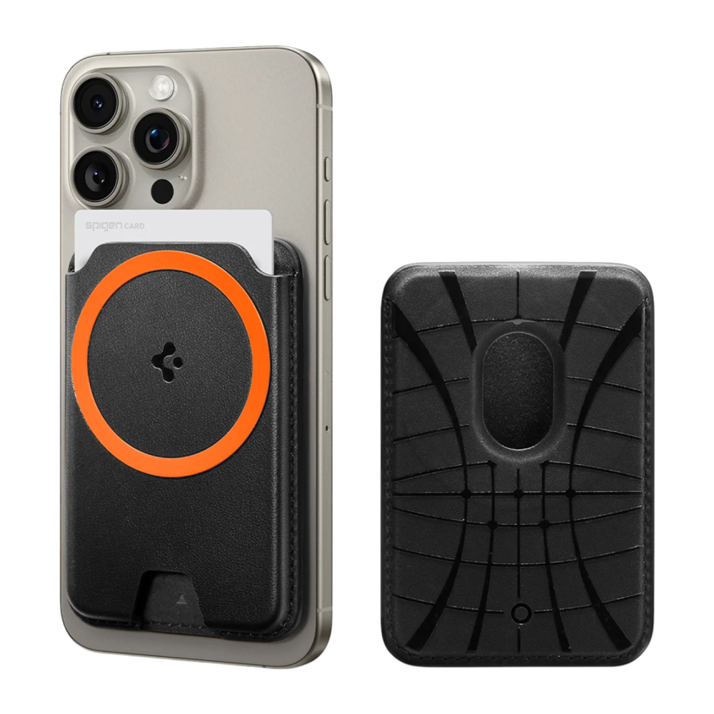 Кожаный чехол-бумажник MagSafe Spigen Valentinus (Mag Fit+) Картхолдер из полиуретановой кожи. Вмещает до трёх карт. Есть RFID-защита