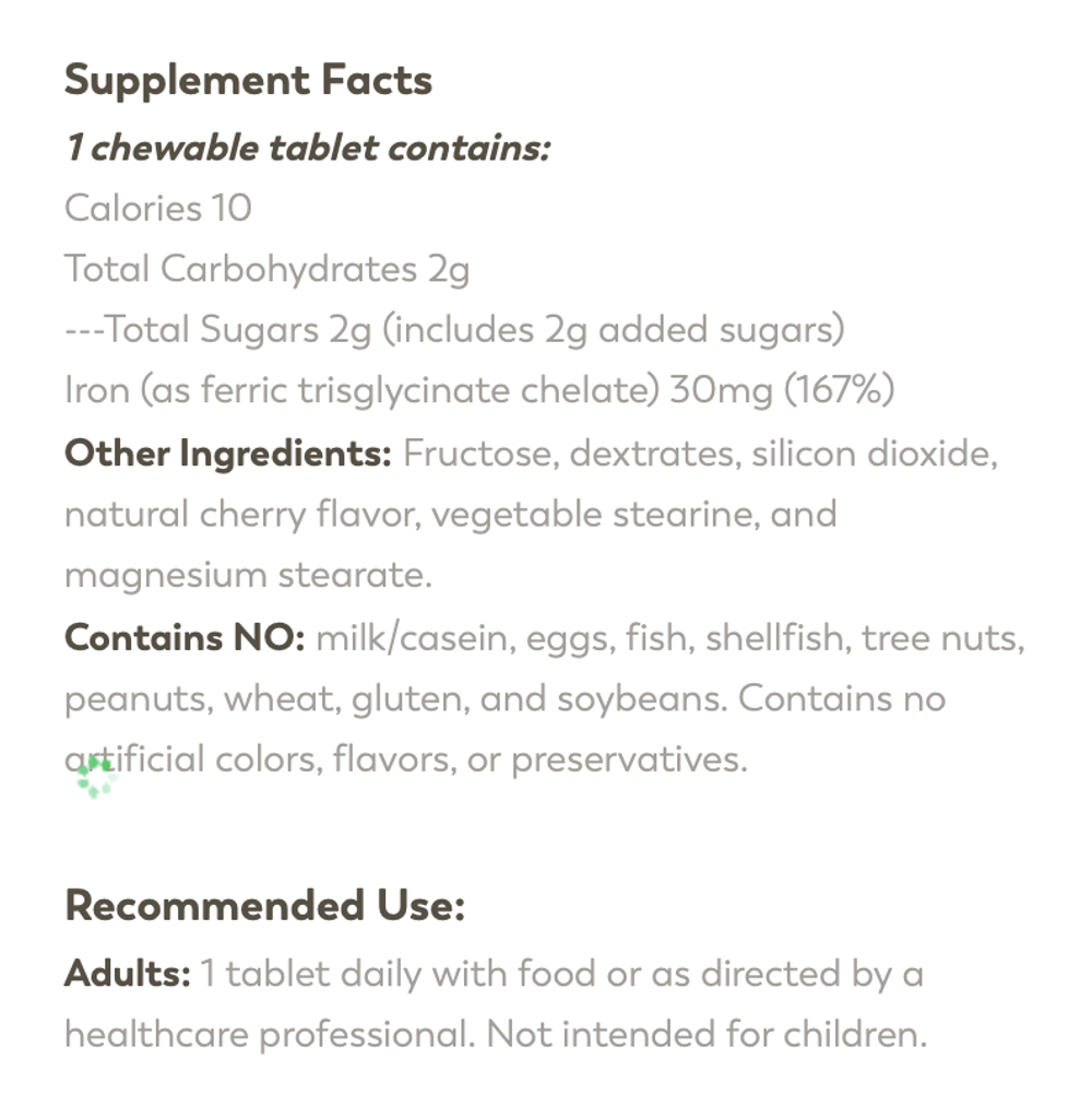 Klaire Labs - Chewable Iron Chelate 100 tablets
