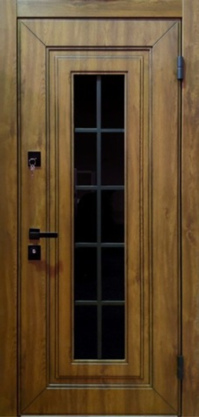 Входная металлическая дверь под дерево(ШПОН) с черными ручками - 1084