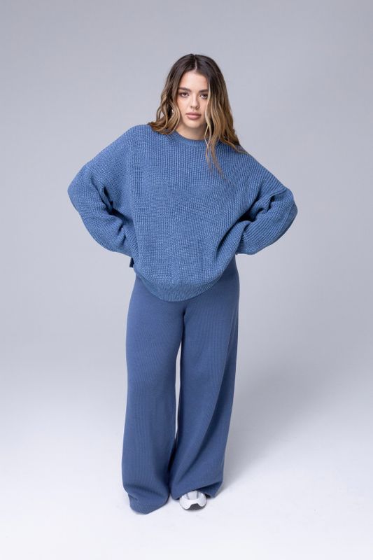 Брюки вязаные прямые, серо-голубой