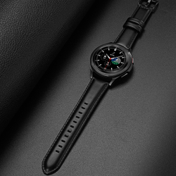 Ремешок из натуральной кожи черного цвета от Dux Ducis для смарт часов Samsung Galaxy Watch 3, 4, 5, 6 и 7 (размер крепления 20мм), серия Business Series