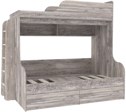 Двухъярусная кровать КарИВи Дуэт-15 с деревянной лестницей Бетон Бетон