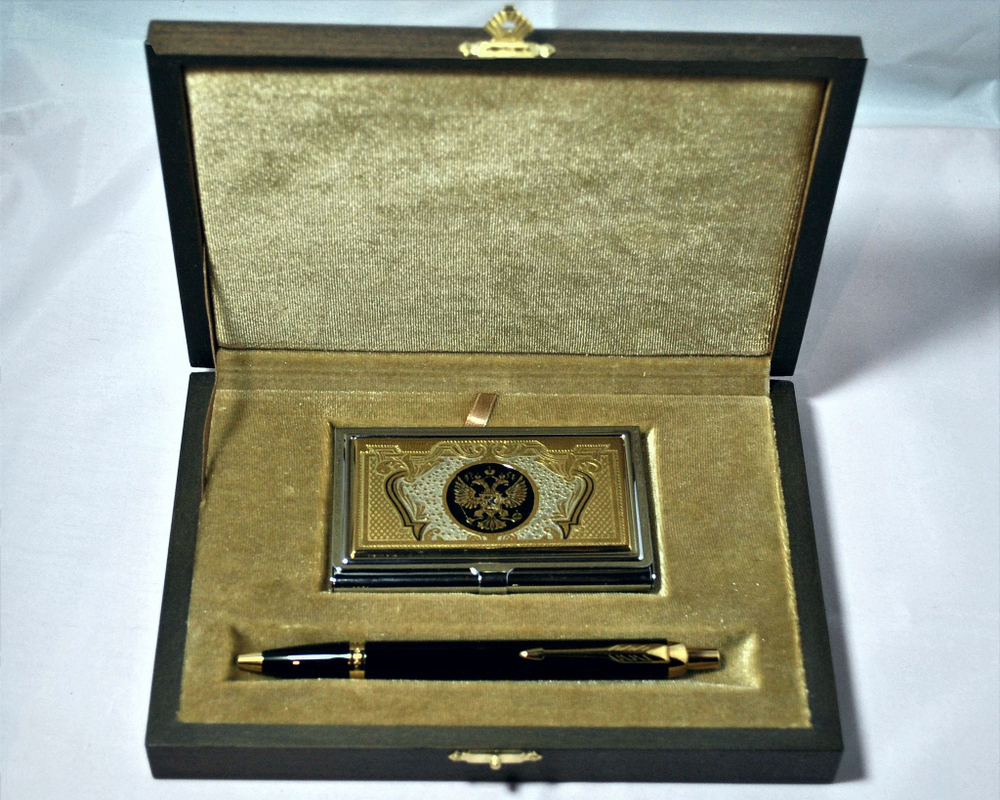 Набор "Гербовый" №1 визитница (Златоуст), ручка Паркер