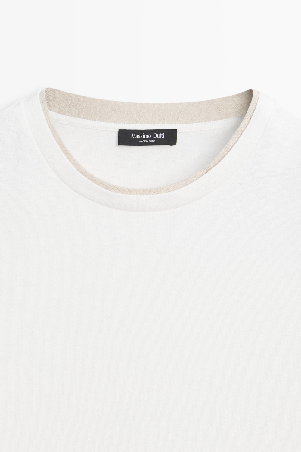 Massimo Dutti Футболка из хлопка и льна с двойным воротом, белый