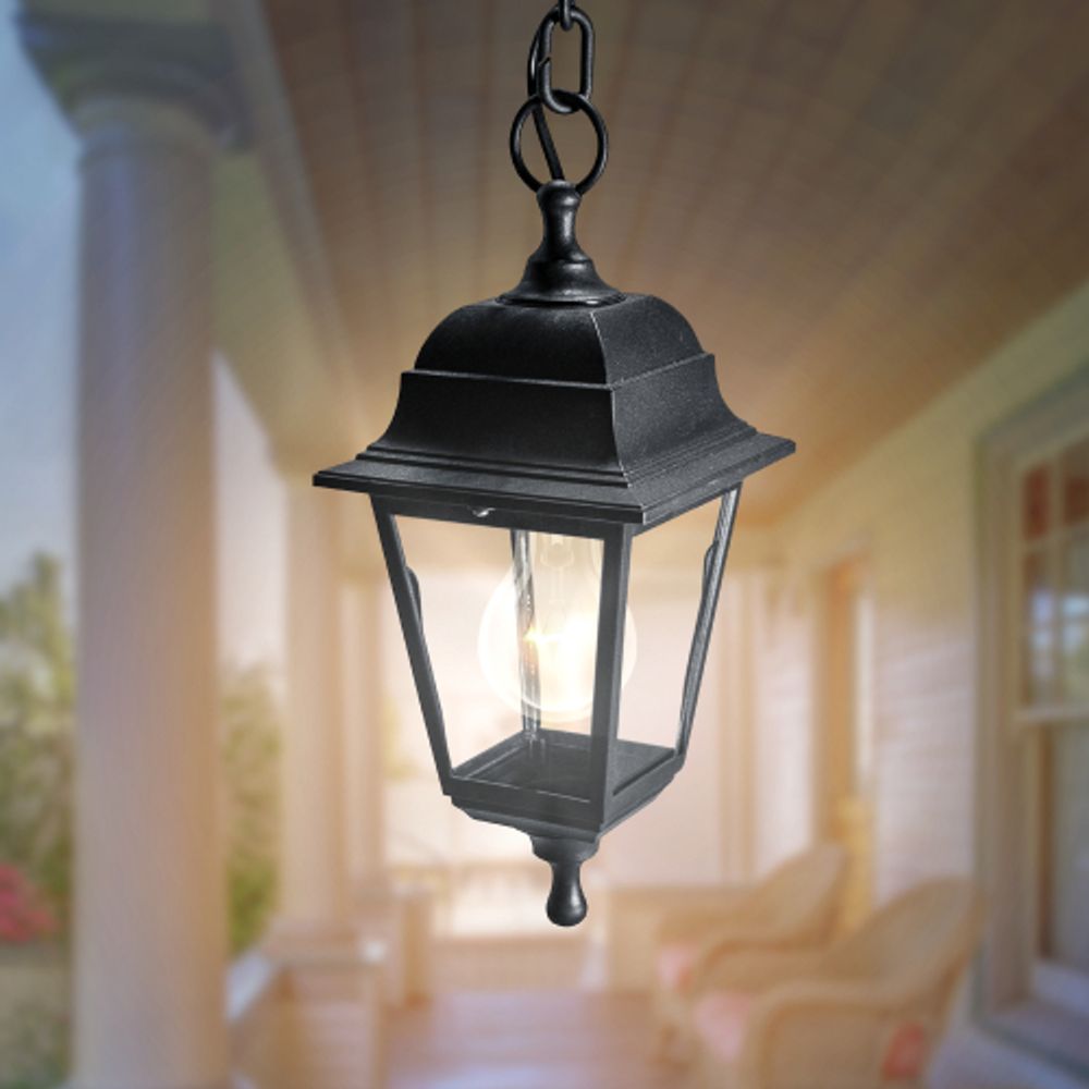 Садово-парковый светильник ЭРА НСУ 04-60-001 черный 4 гранный подвесной IP44 Е27 max60Вт | Садово-парковые светильники