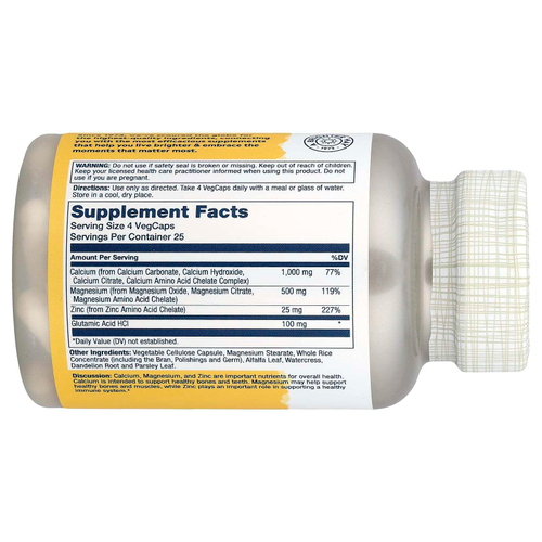 Solaray, кальций, магний и цинк, 100 растительных капсул