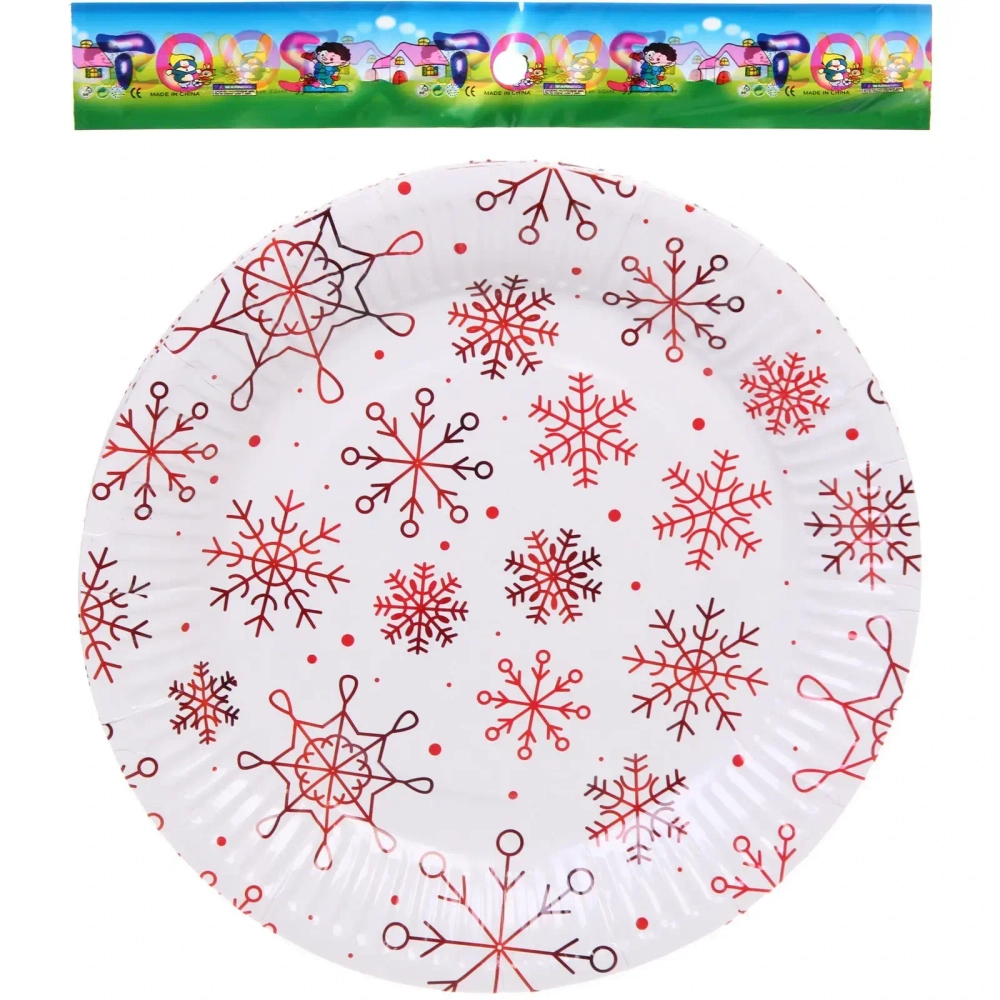 Тарелка бумажная 18 см в наборе 10 шт «Снежные искры», красный