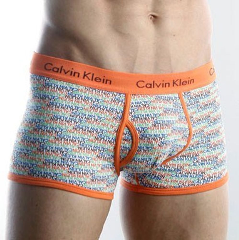 Мужские трусы боксеры с оранжевой резинкой и разноцветными буквами Calvin Klein 365 print  Boxer Multicolor Letters