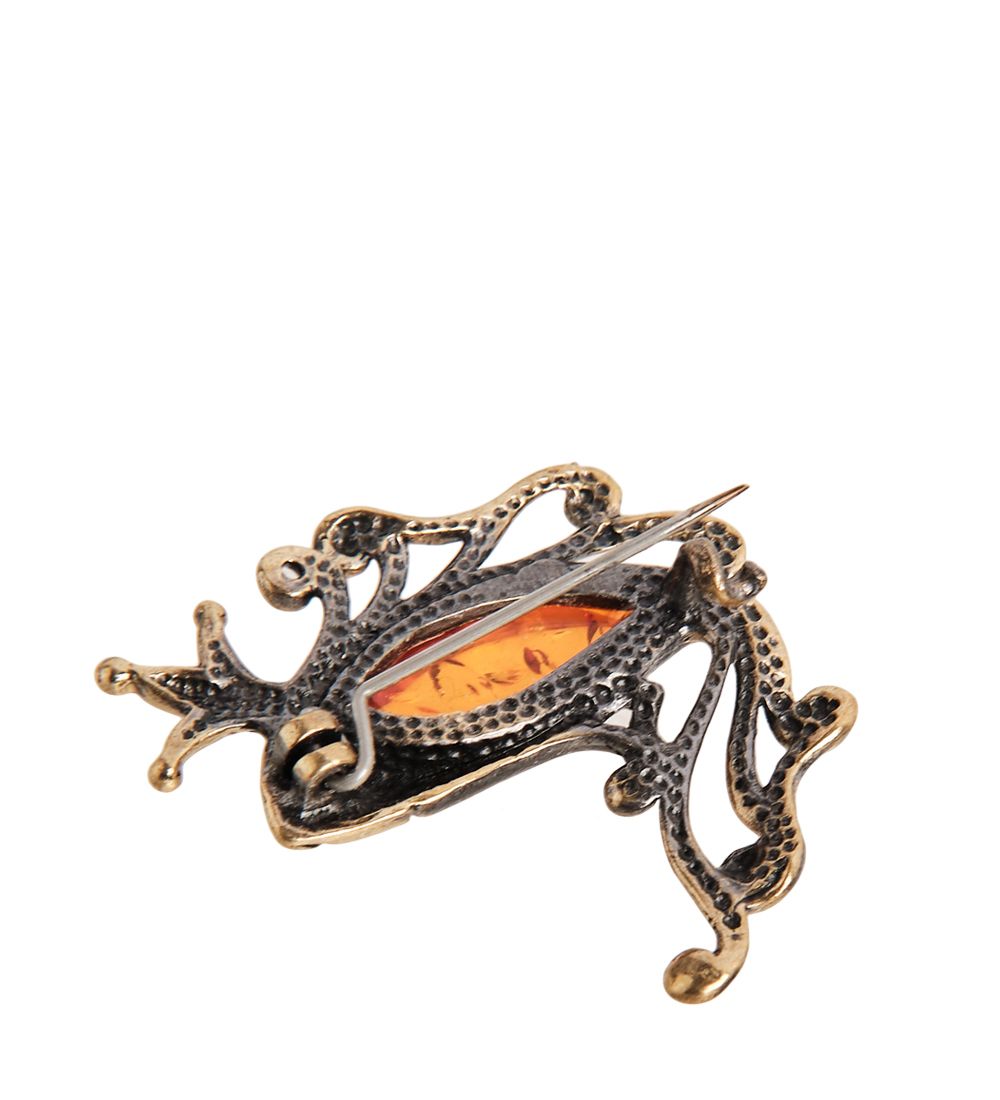 AM-2386 Брошь «Рыбка Царевишна» (латунь, янтарь)