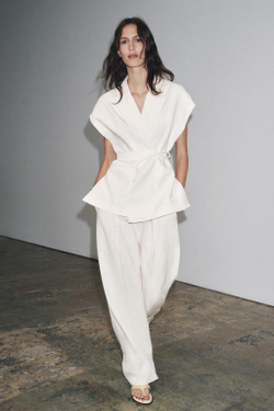 ZARA ДВУБОРТНЫЙ ЖИЛЕТ ИЗ СМЕСОВОГО ЛЬНА — ZW COLLECTION, БЕЛЫЙ