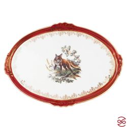 Блюдо овальное на ножке Queen's Crown Охота красная 37 см