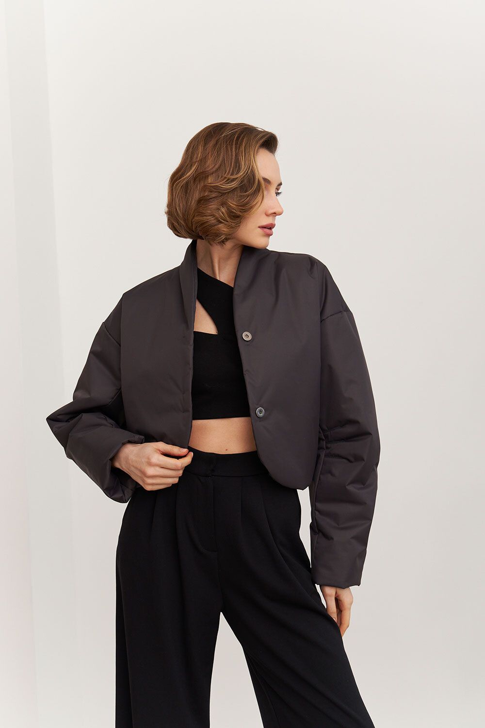 Куртка с объемными рукавами цвета графит