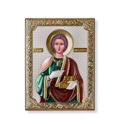Пантелеймон, икона прямоугольная без рамки, красное дерево, эмаль 120х160