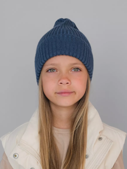 Шапка вязаная-резинка весенняя/осенняя КЭП(Синий меланж)