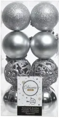 Набор пластиковых шаров Белль 60 мм, серебро, 16 шт, Kaemingk (020851)