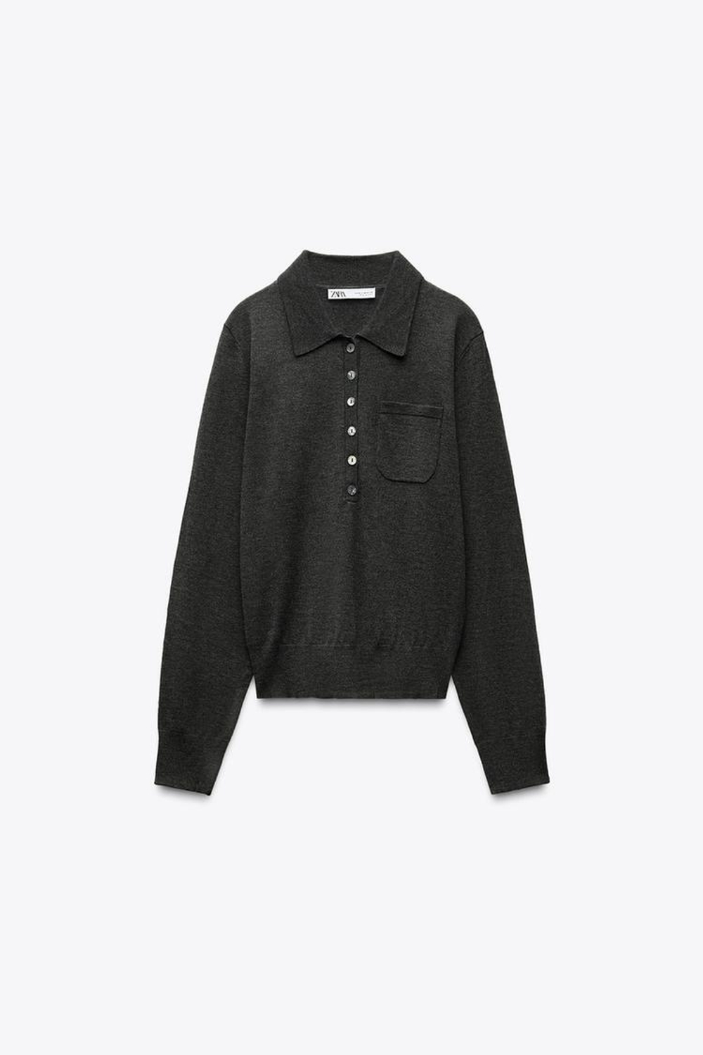 ZARA БАЗОВОЕ ПОЛО ИЗ СМЕСОВОЙ ШЕРСТИ, АНТРАЦИТОВО-СЕРЫЙ