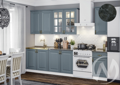 Кухня Престиж 2;0/900м (белый/браш блю/кастилло темный) Компоновка №3