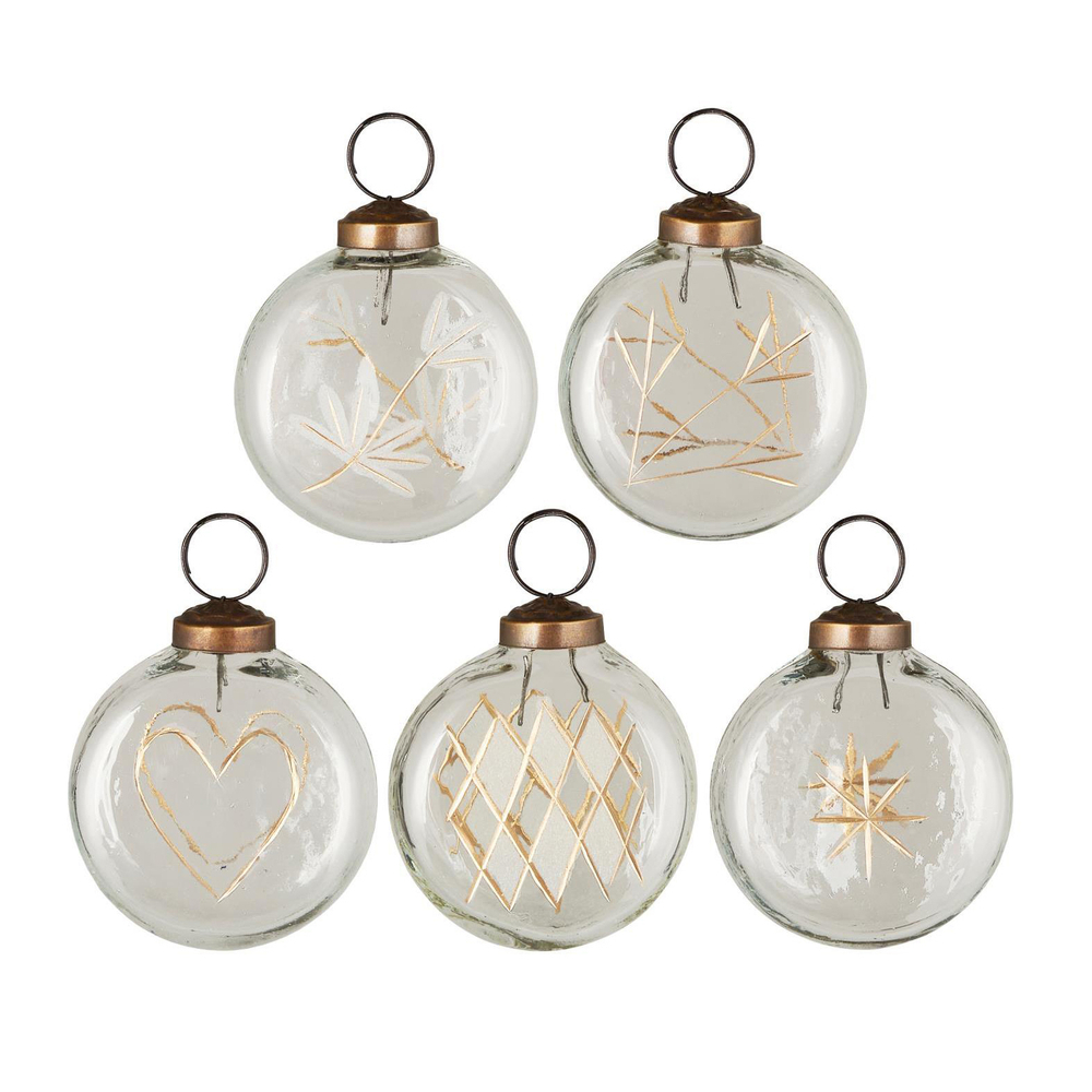 Ёлочное украшение Christmas ornament flat clear gold coloured engraving в асс.