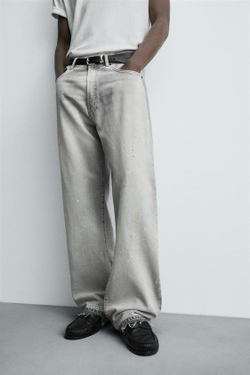 ZARA ДЖИНСЫ СВОБОДНОГО КРОЯ С БРЫЗГАМИ, СЕРЫЙ