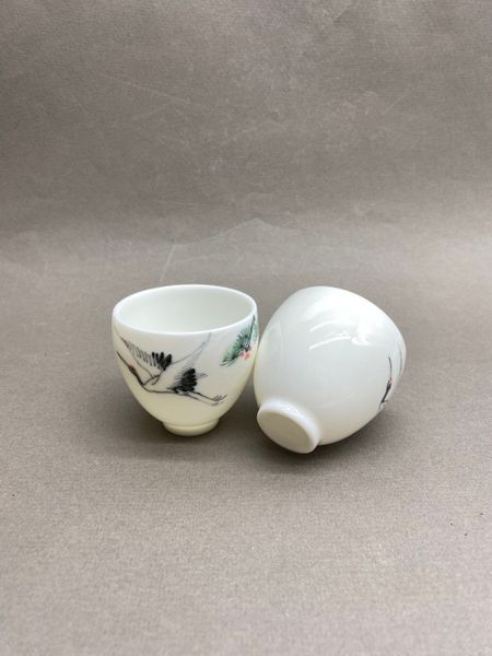 Чашка белая с аистом, фарфор, 50мл