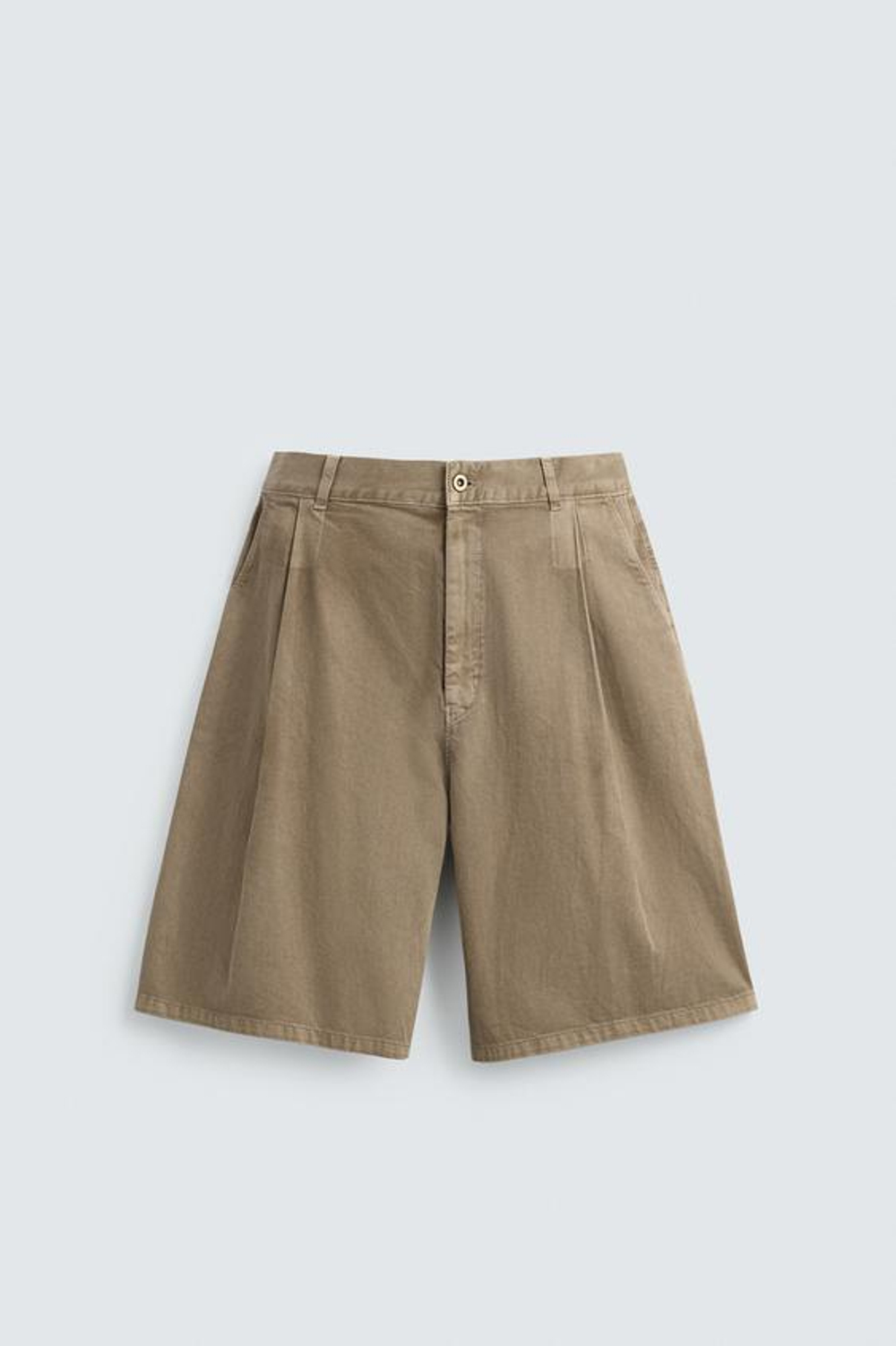 ZARA ШОРТЫ RELAXED FIT СО СКЛАДКАМИ, БЕЖЕВЫЙ