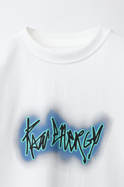 ZARA ФУТБОЛКА С НЕОНОВОЙ НАДПИСЬЮ, БЕЛЫЙ