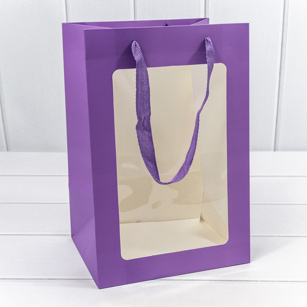 Пакет подарочный 20х30х16см с окошком (Сиреневый)
